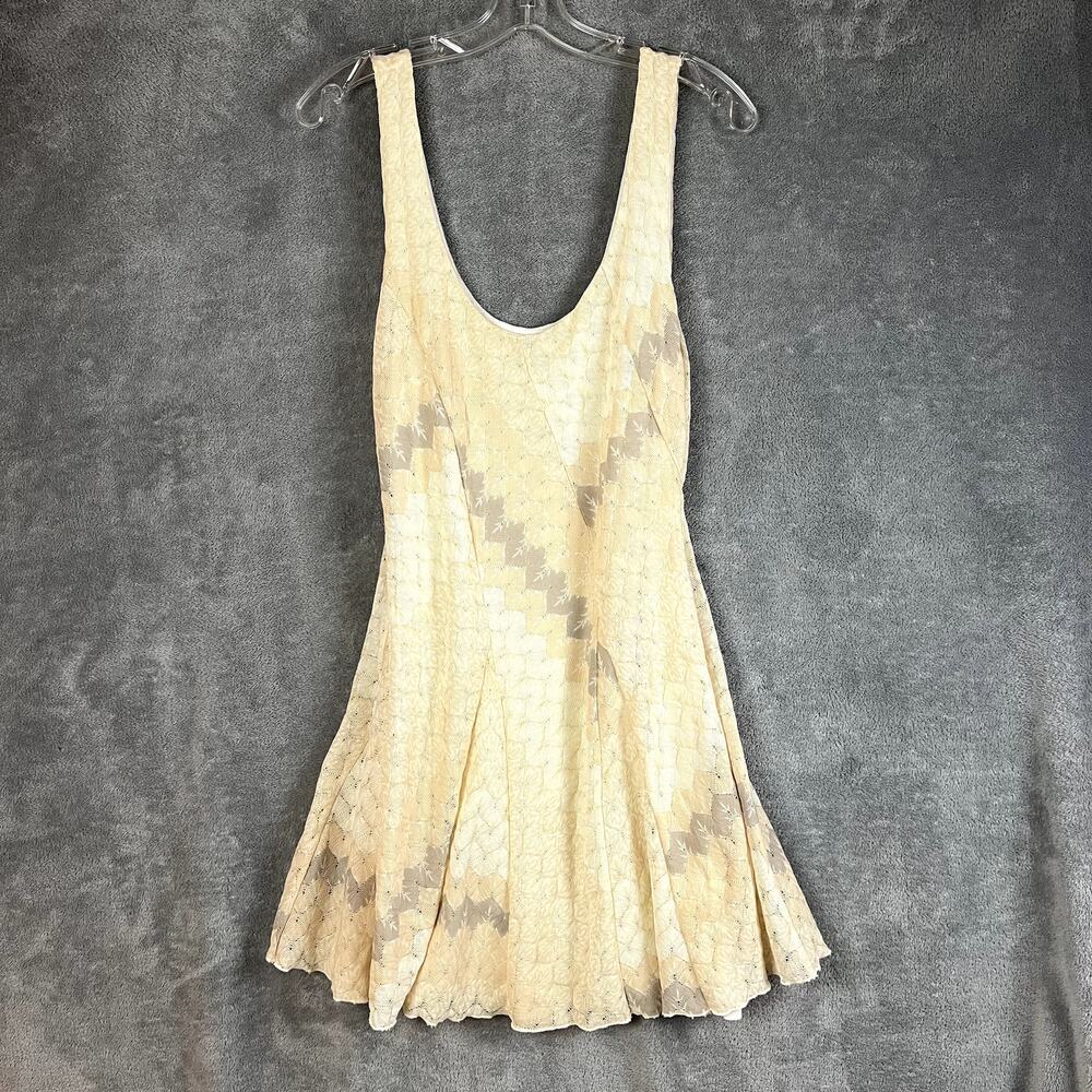 Free People Lace Swing Dress Womens M Cream Knit Ruffle Hem Lightweight Boho